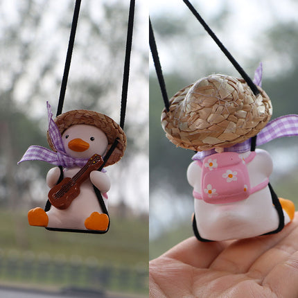 Colgante para coche, colgante para espejo retrovisor de coche, colgante para coche con forma de pato oscilante, colgante para coche con forma de pato oscilante con borde cruzado