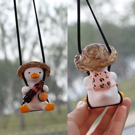 Colgante para coche, colgante para espejo retrovisor de coche, colgante para coche con forma de pato oscilante, colgante para coche con forma de pato oscilante con borde cruzado
