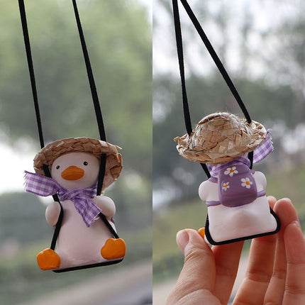 Colgante para coche, colgante para espejo retrovisor de coche, colgante para coche con forma de pato oscilante, colgante para coche con forma de pato oscilante con borde cruzado