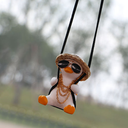 Colgante para coche, colgante para espejo retrovisor de coche, colgante para coche con forma de pato oscilante, colgante para coche con forma de pato oscilante con borde cruzado